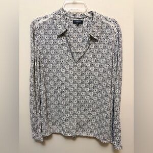 CARROLL PARIS Black and White Floral Viscose Button Up Blouse